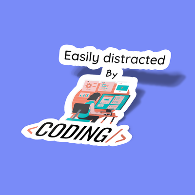 استیکر Easily Distracted By Coding