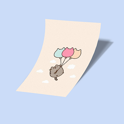 استیکر Cute Pusheen Cat With Balloons