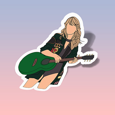 استیکر Taylor Swift Green Jacket & Guitar