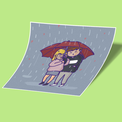 استیکر Holding your arm and walking in the rain